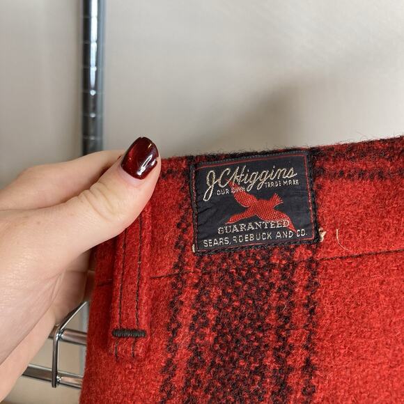 Vintage 50’s Sears JC Higgins Men’s Red Plaid Wool Hunting Knickers Est. Size 33 - Picture 9 of 11